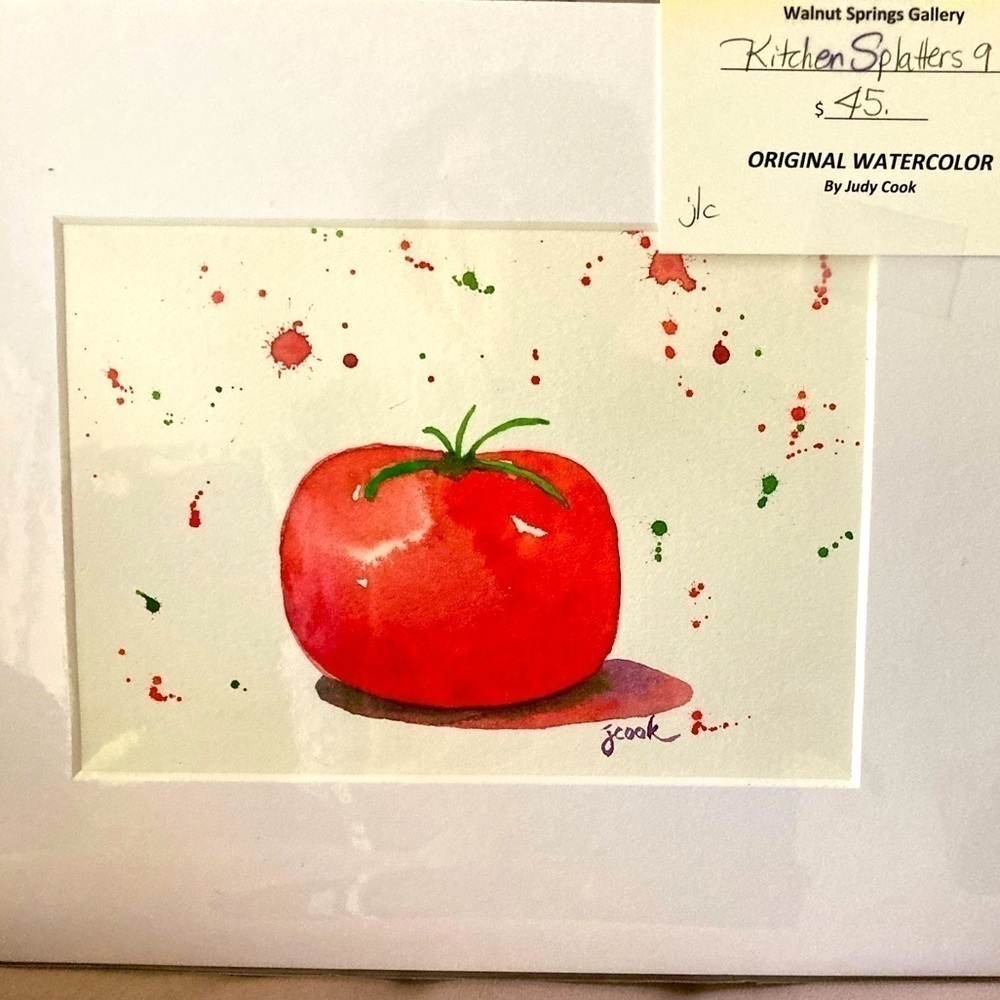 Original Watercolor painting Kitchen Splatters series Tomato 8x10 matted